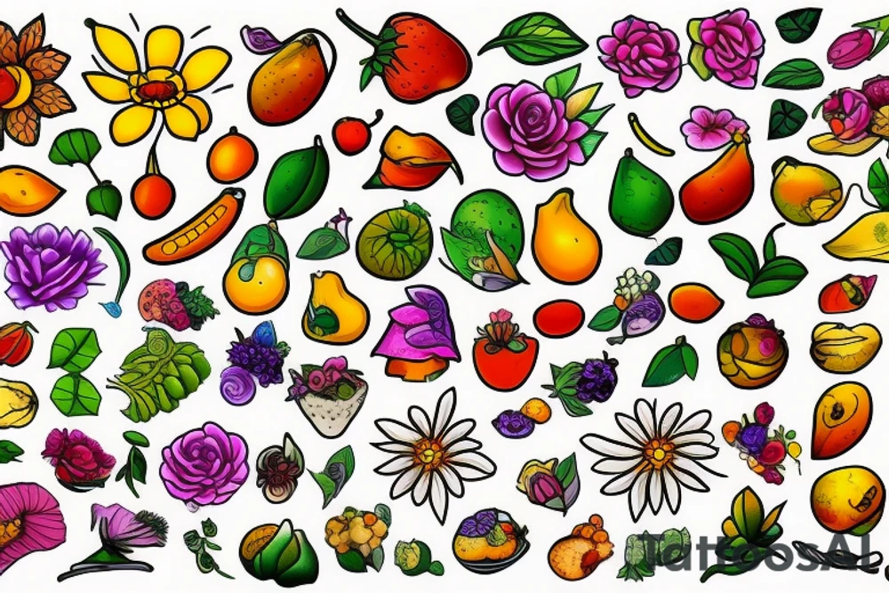 Nature flower fruits tattoo idea