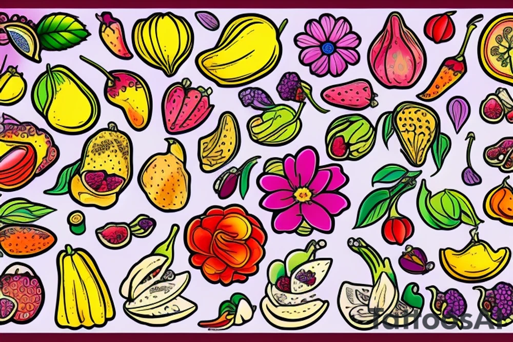 Nature flower fruits tattoo idea