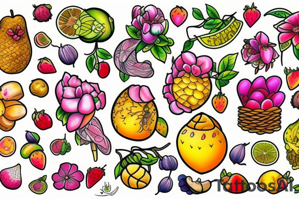 Nature flower fruits tattoo idea