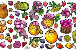Nature flower fruits tattoo idea
