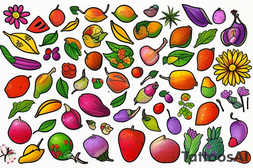 Nature flower fruits tattoo idea