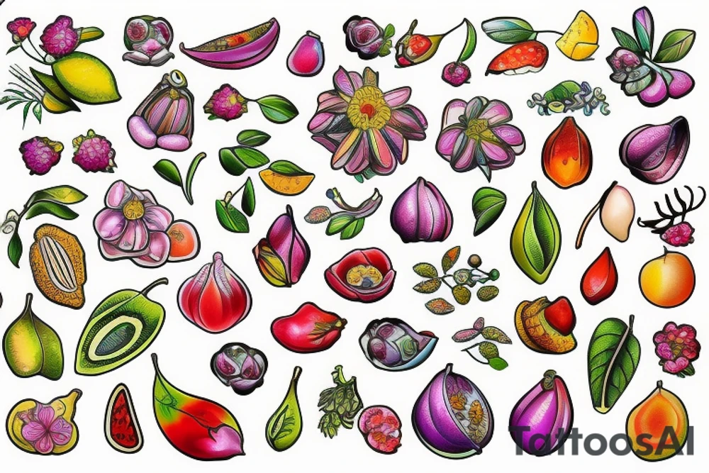 Nature flower fruits tattoo idea