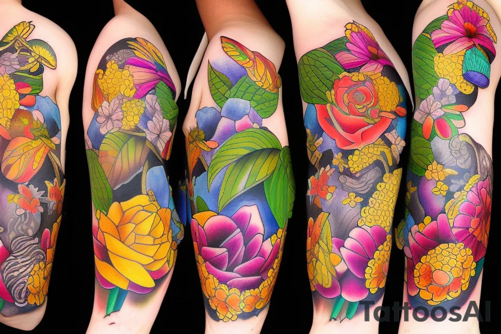 Nature flower fruits tattoo idea