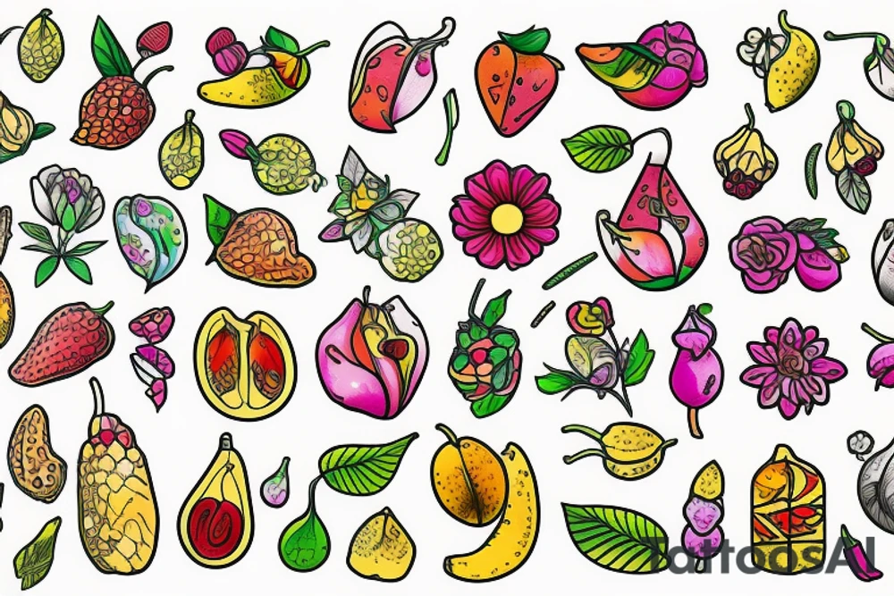 Nature flower fruits tattoo idea