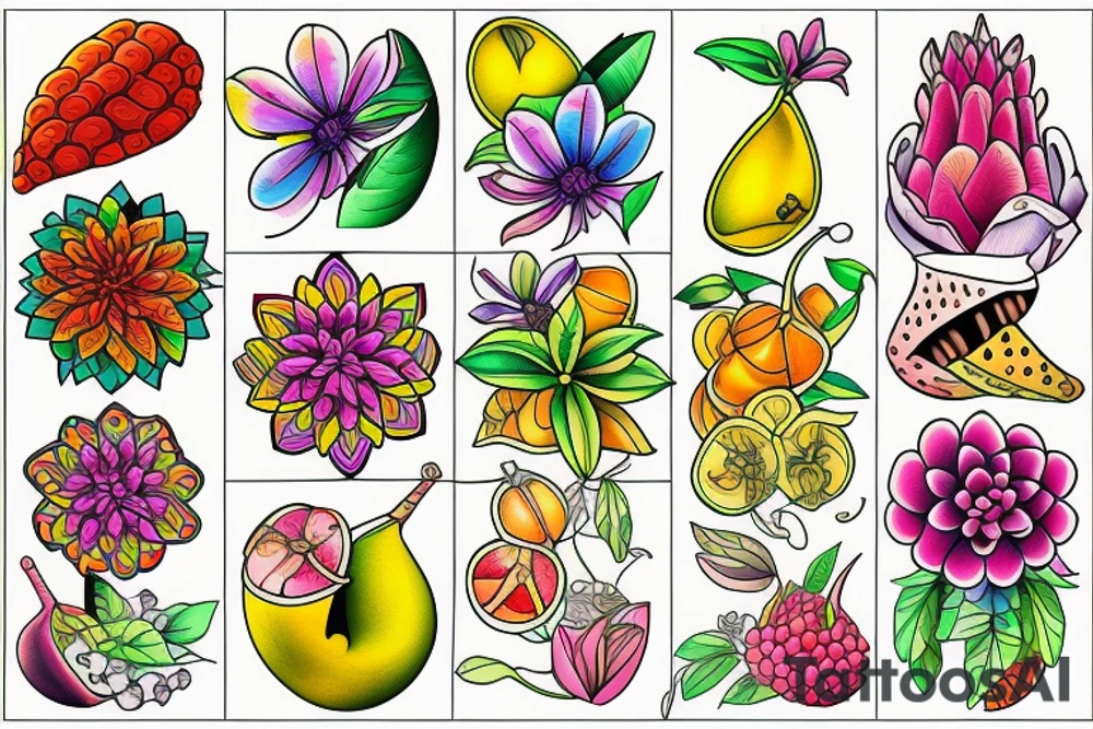 Nature flower fruits tattoo idea