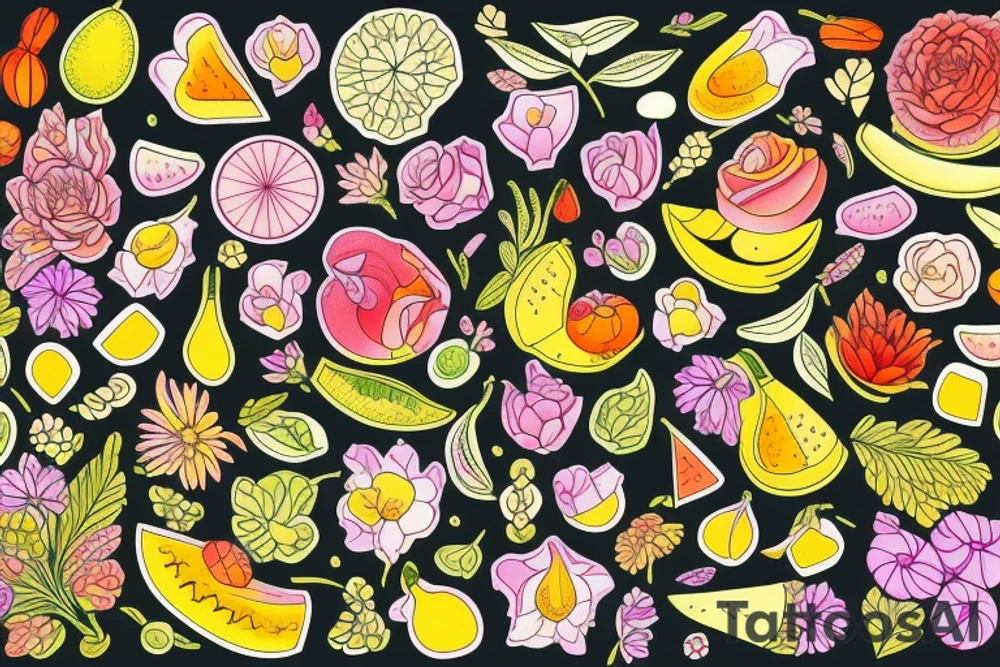 Nature flower fruits tattoo idea