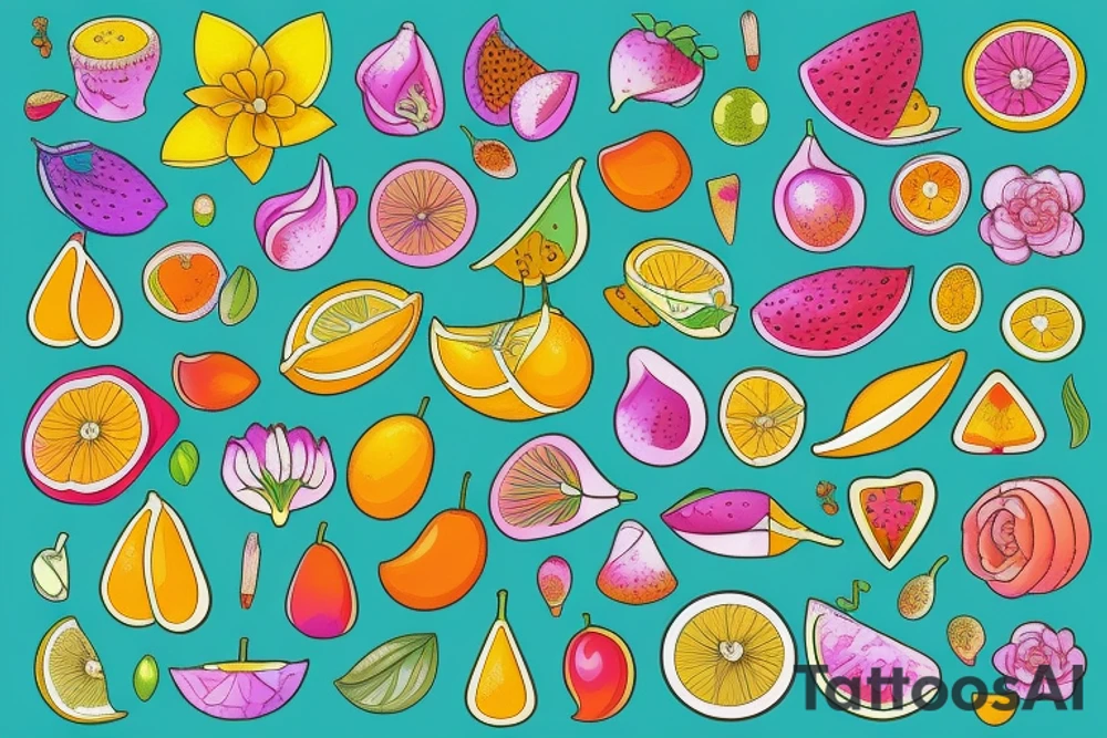 Nature flower fruits tattoo idea