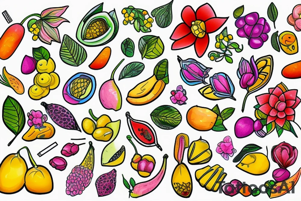 Nature flower fruits tattoo idea
