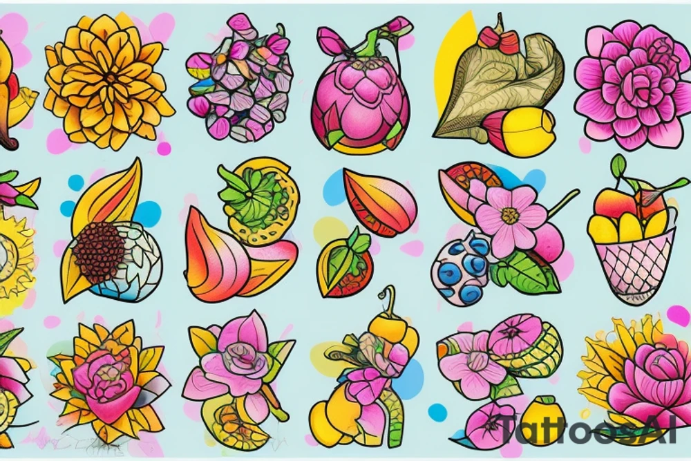 Nature flower fruits tattoo idea