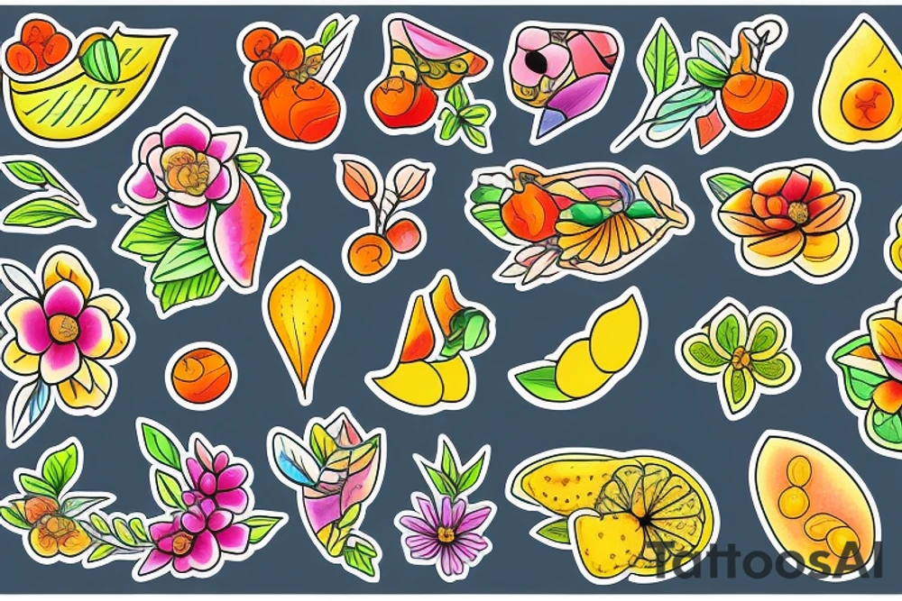 Nature flower fruits tattoo idea