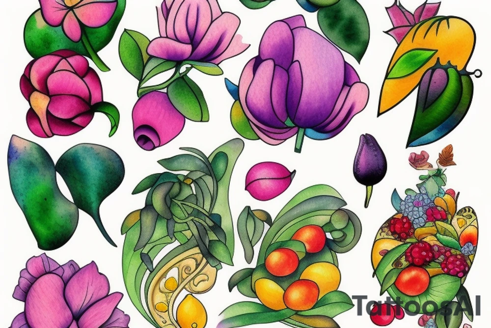 Flower fruit tattoo idea