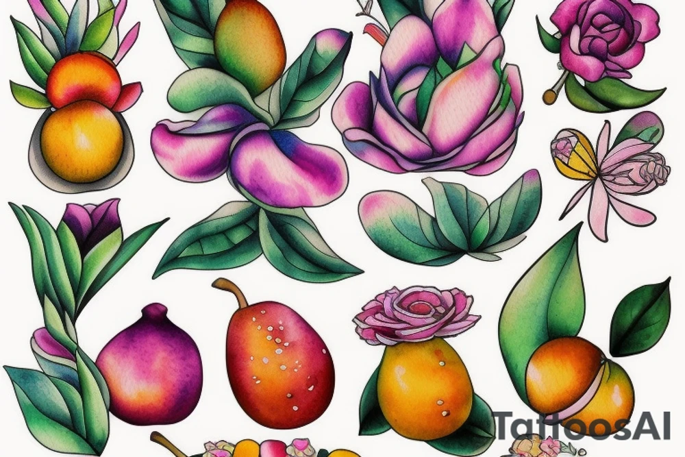 Flower fruit tattoo idea