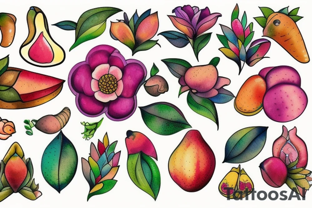 Flower fruit tattoo idea