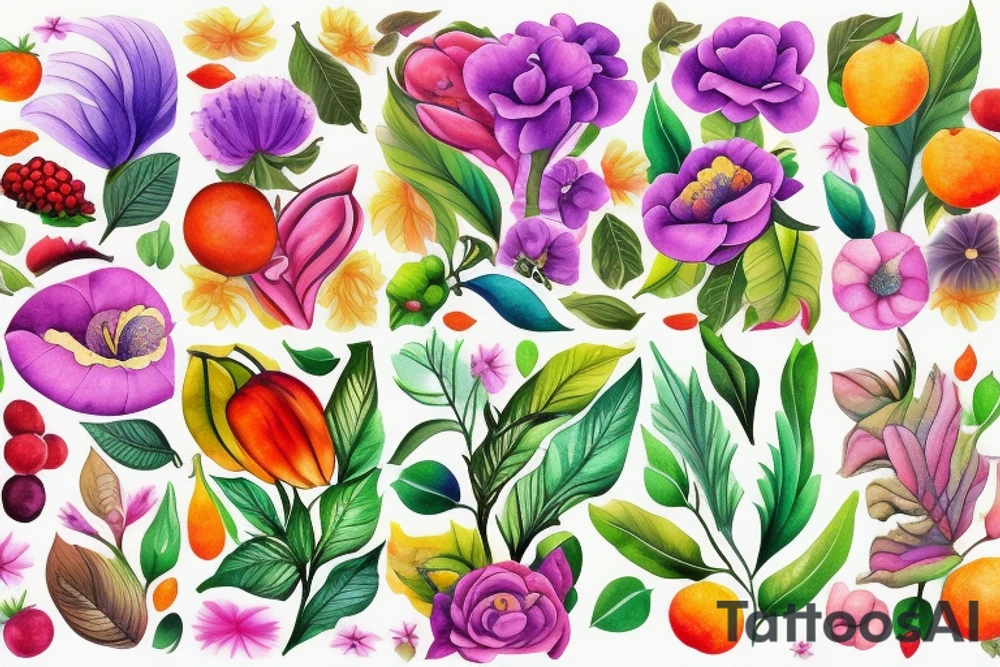 Flower fruit tattoo idea