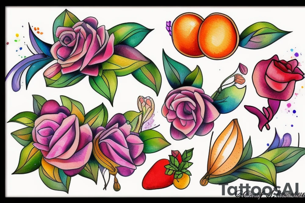 Flower fruit tattoo idea