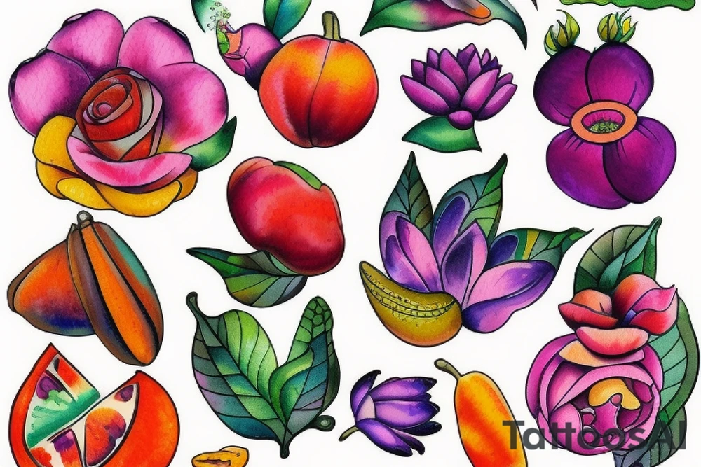 Flower fruit tattoo idea