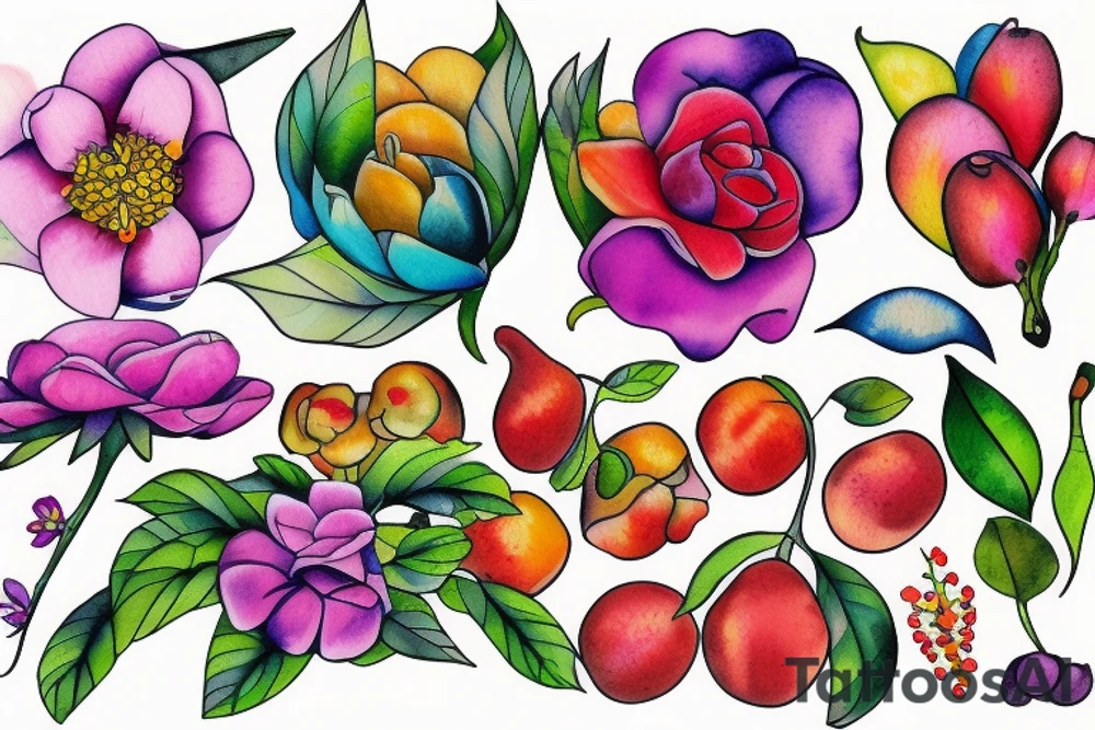 Flower fruit tattoo idea