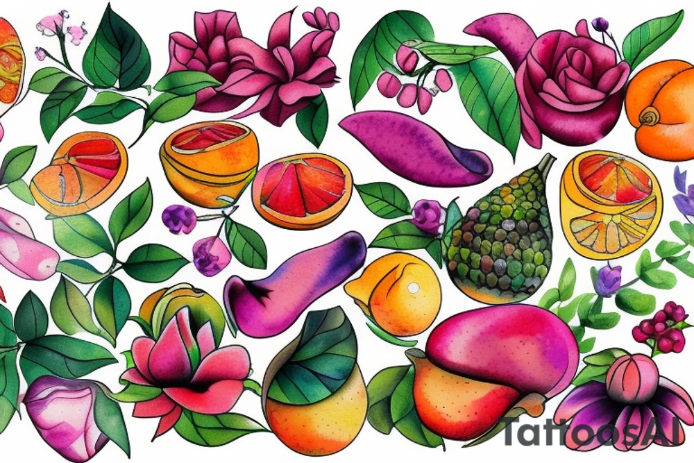 Flower fruit tattoo idea