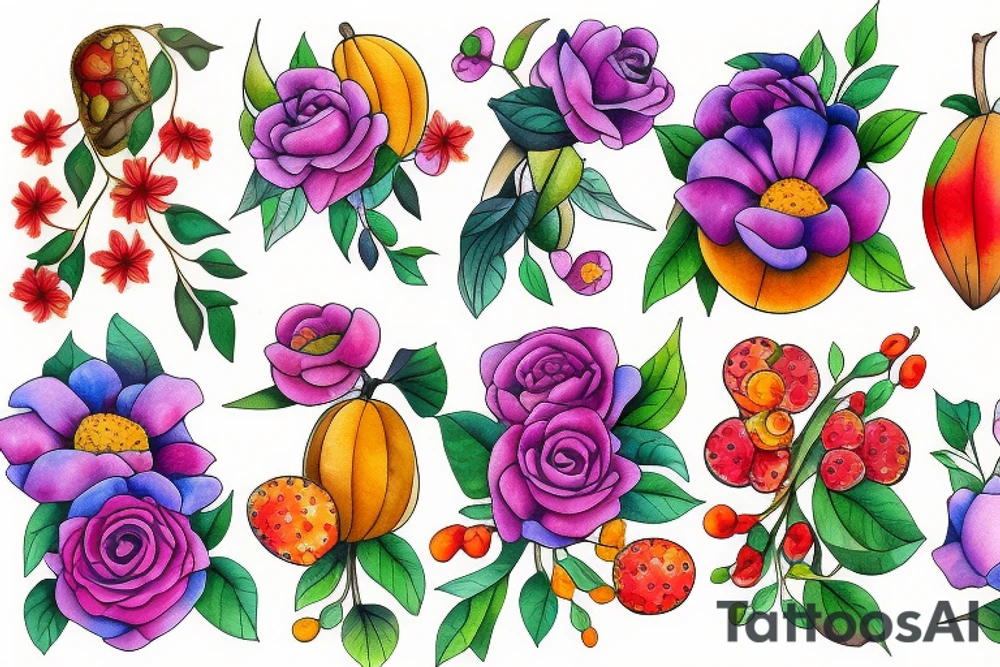 Flower fruit tattoo idea