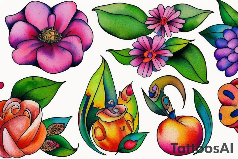 Flower fruit tattoo idea
