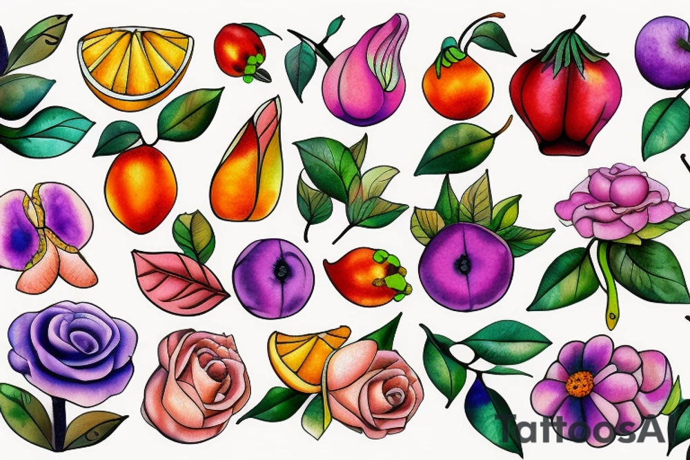 Flower fruit tattoo idea