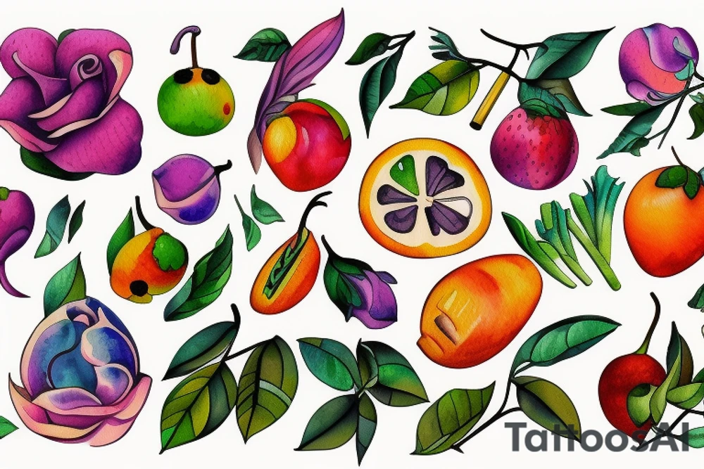 Flower fruit tattoo idea