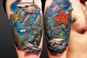 Scuba diver, Saint Brendan, Shark, compass tattoo idea