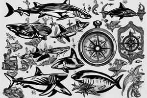 Scuba diver, Saint Brendan, Shark, compass tattoo idea