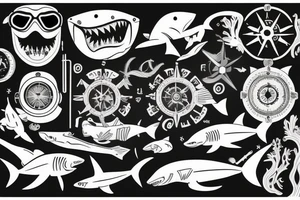 Scuba diver, Saint Brendan, Shark, compass tattoo idea