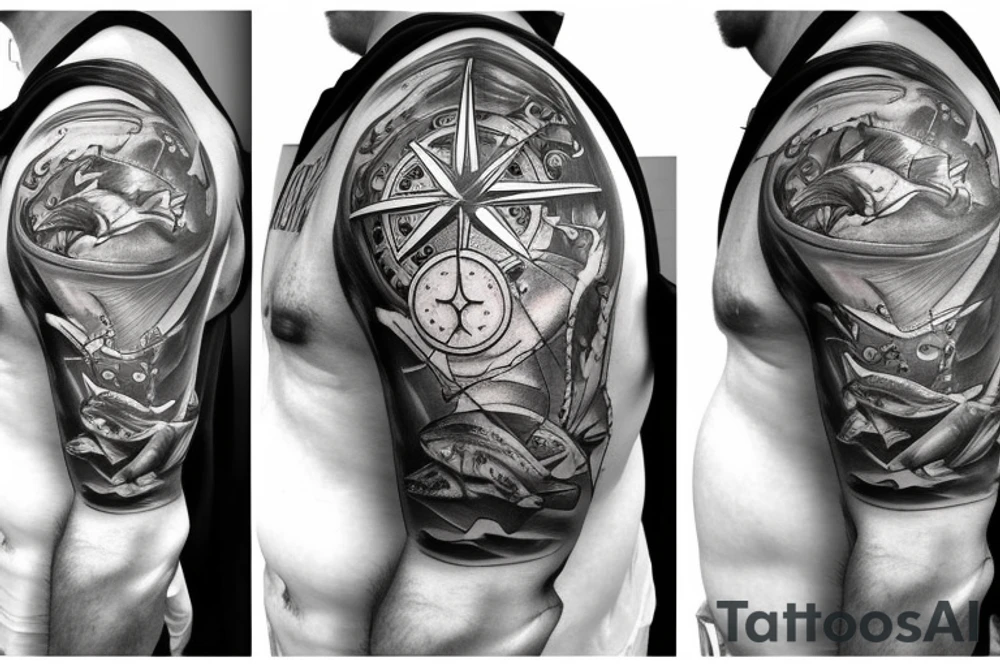 Scuba diver, Saint Brendan, Shark, compass tattoo idea