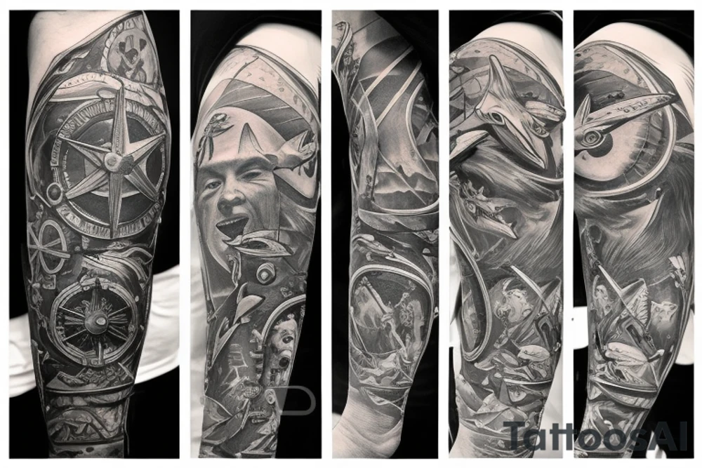 Scuba diver, Saint Brendan, Shark, compass tattoo idea