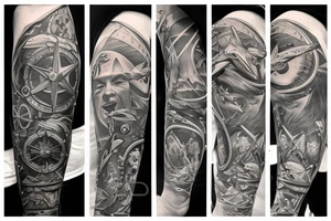 Scuba diver, Saint Brendan, Shark, compass tattoo idea