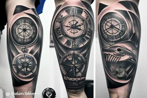 Scuba diver, Saint Brendan, Shark, compass tattoo idea