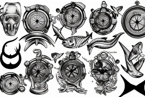 Scuba diver, Saint Brendan, Shark, compass tattoo idea