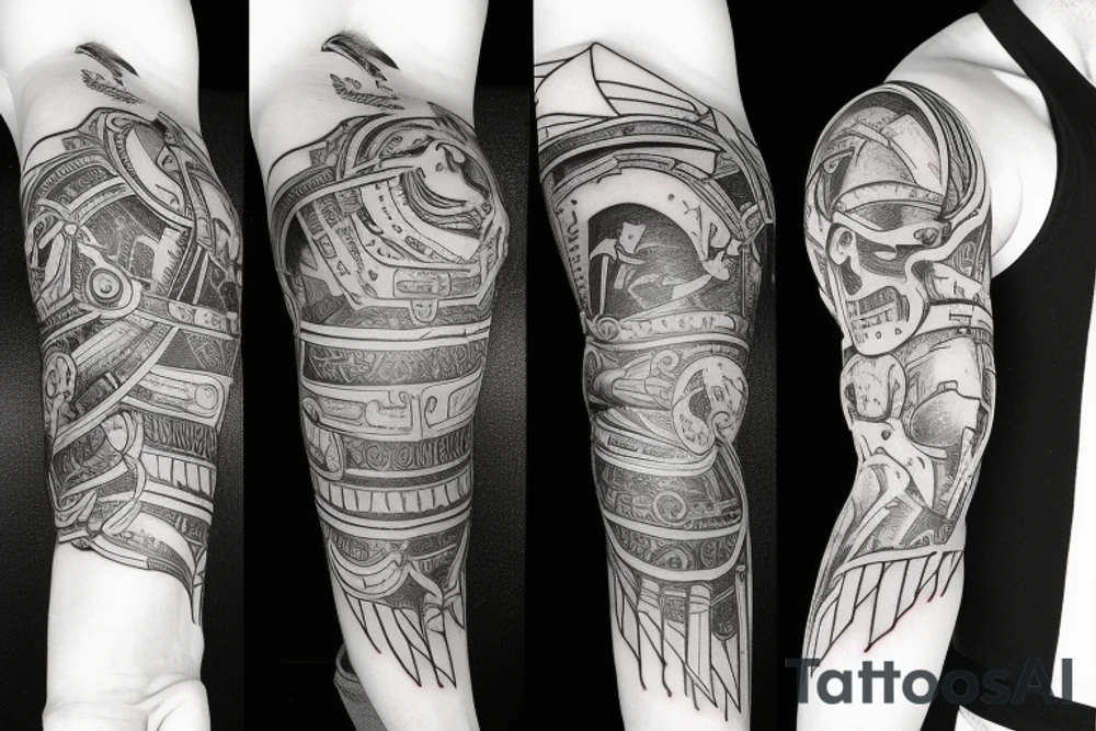 Spartan full arm sleeve tattoo idea