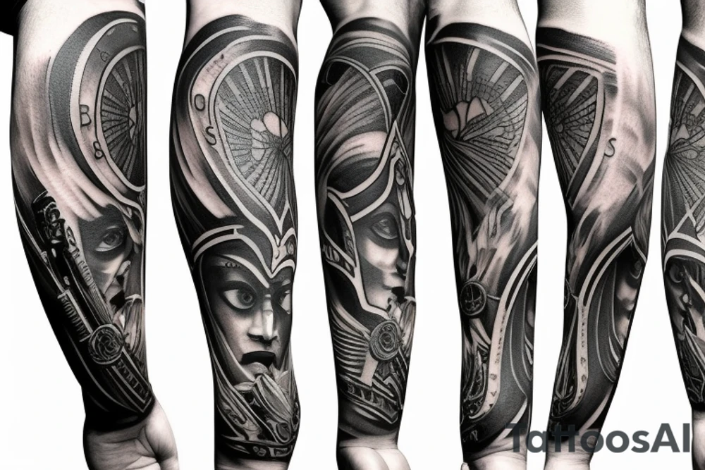 Spartan full arm sleeve tattoo idea