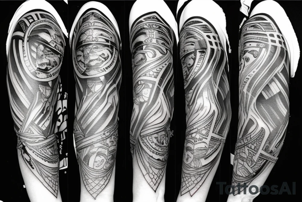 Spartan full arm sleeve tattoo idea