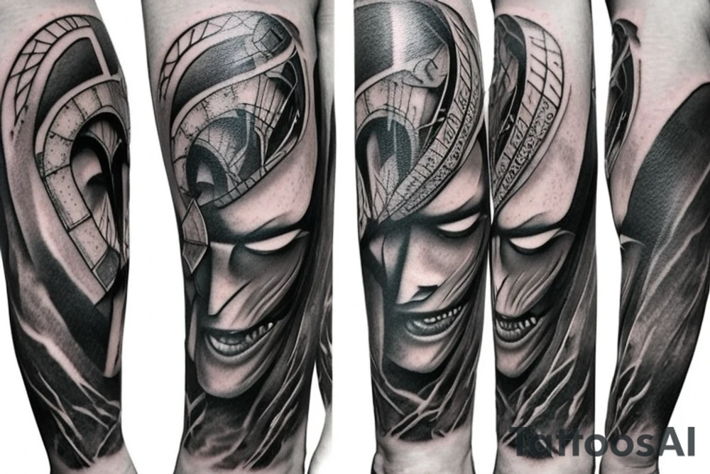 Spartan full arm sleeve tattoo idea