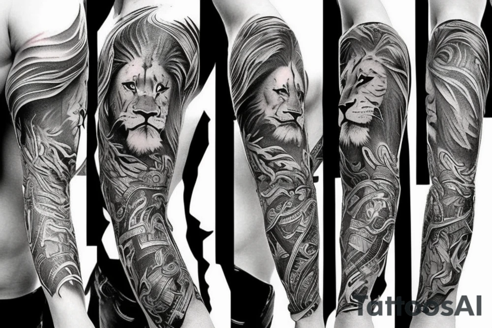 Lion Spartan full arm sleeve tattoo idea