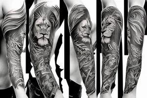 Lion Spartan full arm sleeve tattoo idea