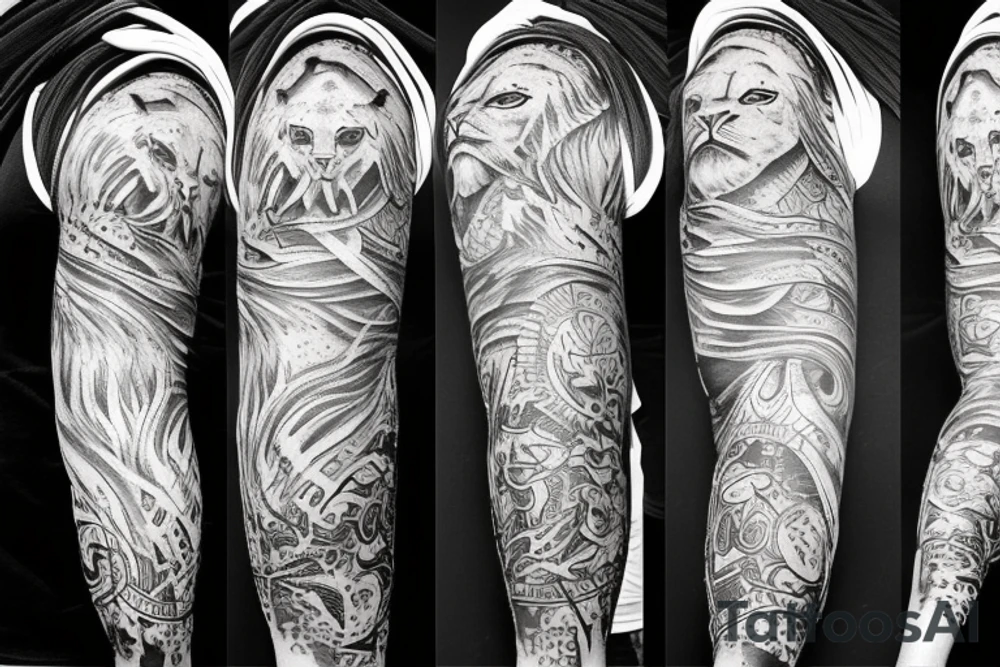 Lion Spartan full arm sleeve tattoo idea