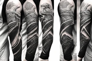 Spartan warrior with helmet full arm sleeve tattoo idea