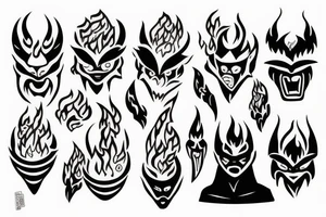 oni mask with fire in the background tattoo idea