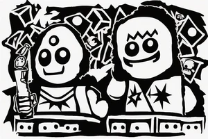 an shy guy holding a Legoman head in his hands tattoo idea