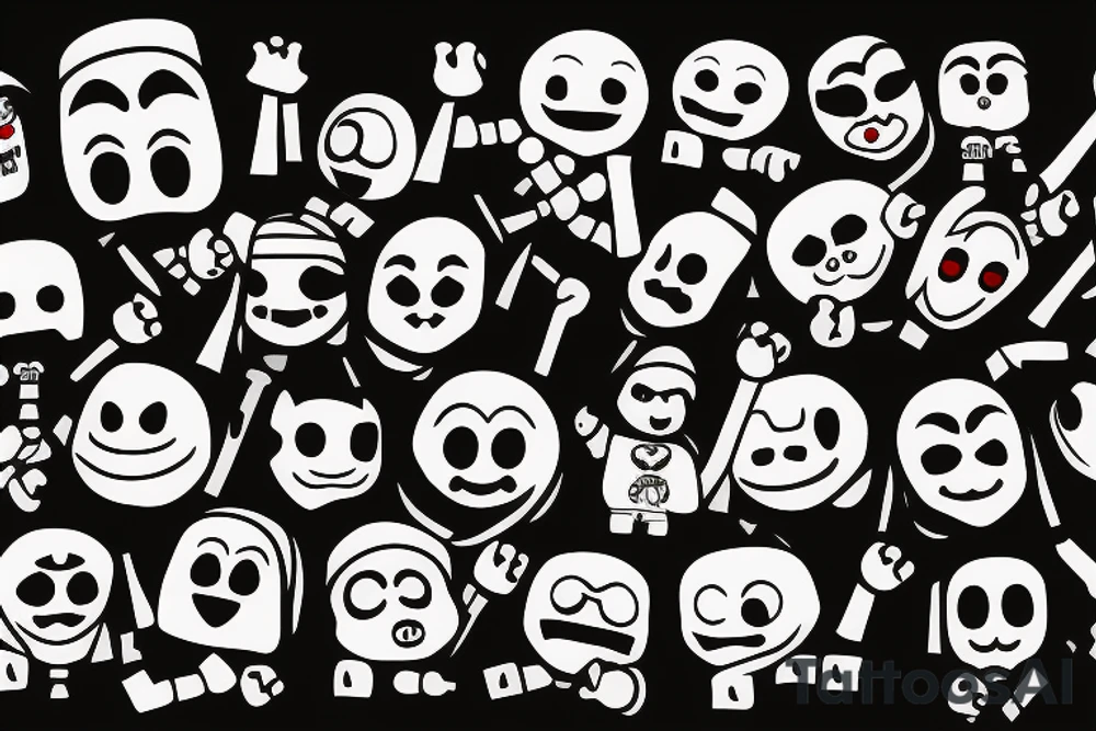 an shy guy holding a Legoman head in his hands tattoo idea