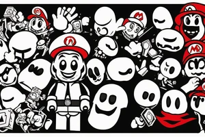 an shy guy(from super mario) holding a Legoman head in his hands tattoo idea