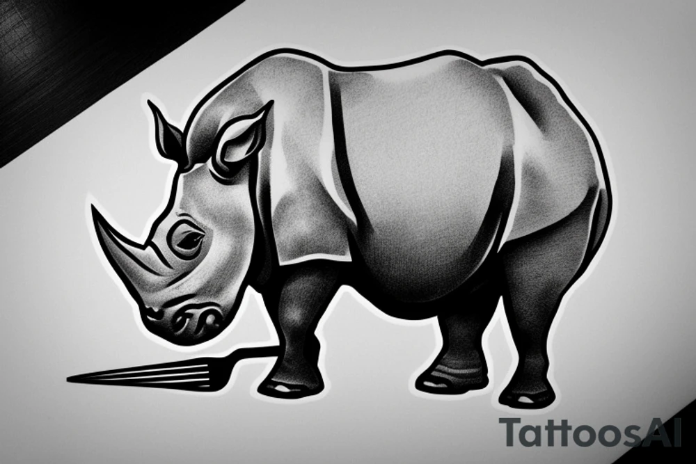 Full body rhino with a fork , simple , artsy tattoo idea