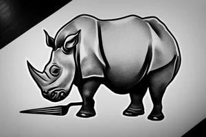 Full body rhino with a fork , simple , artsy tattoo idea