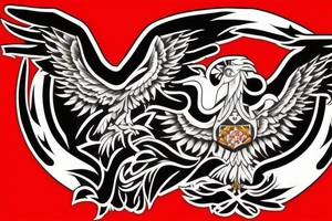 An Albanian double headed eagle Tattoo in a modern style with a banner by the feet that says my last name "MARKU" tattoo idea
