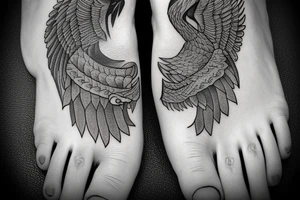 An Albanian double headed eagle Tattoo in a modern style with a banner by the feet that says my last name "MARKU" tattoo idea